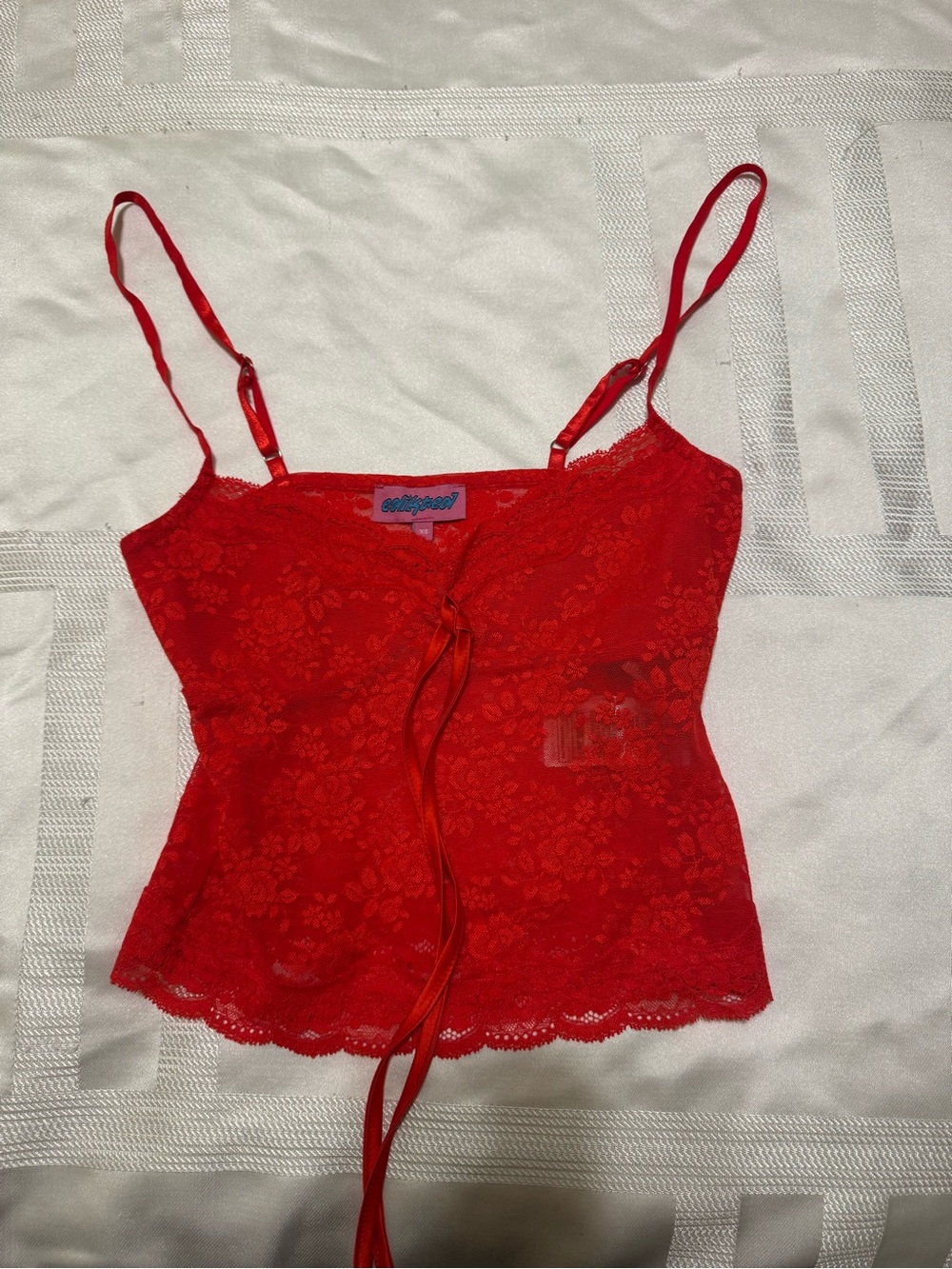 EDIKTED Red Sheer Lace Cami Top — NWT